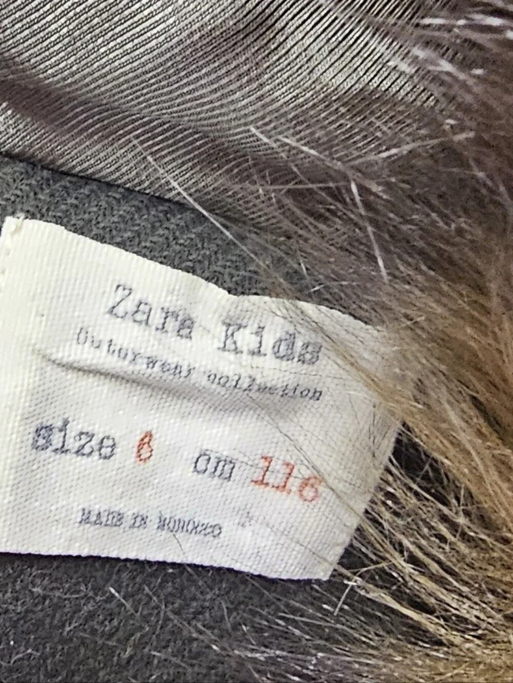Zara Kids Dark Olive Green Pea Coat with Faux Fur Trim